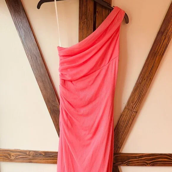 Salmon Sparkle Floor Length One Shoulder Strap Prom/Party Dress - Picture 5 of 6